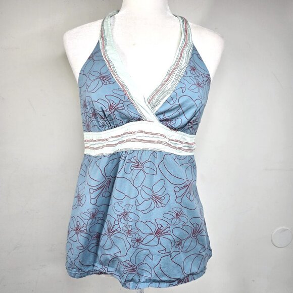 KAVU Vintage 90s Y2K Teal Floral Halter Tank Top - Picture 1 of 9